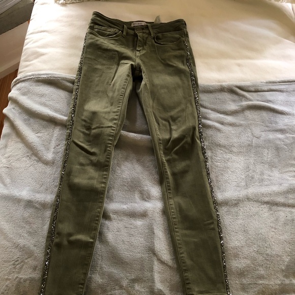 Zara Jeans Zara Olive Green Skinny Jeans With Sparkle 2 Poshmark